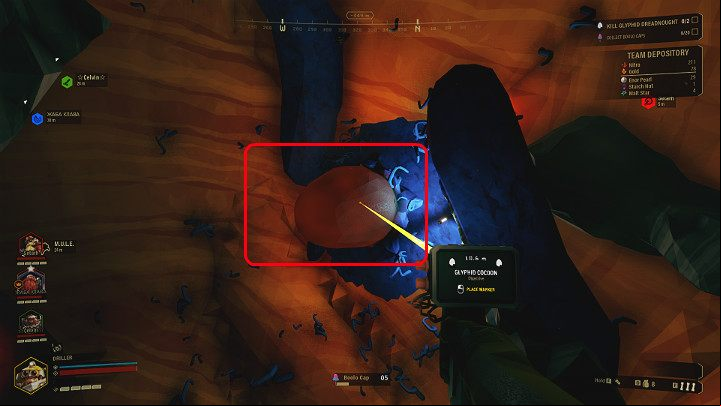 Alien cocoons are usually placed on walls and ceilings, but can also emerge from the ground - Deep Rock Galactic: Elimination - main mission objective - Elimination - Deep Rock Galactic Guide