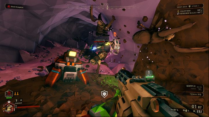 With his automatic cannon, Bosco causes quite a lot of damage, especially at lower difficulty levels, and is able to handle even a medium-sized opponent on his own - Deep Rock Galactic: APD-B317 (Bosco) - Basics - Deep Rock Galactic Guide