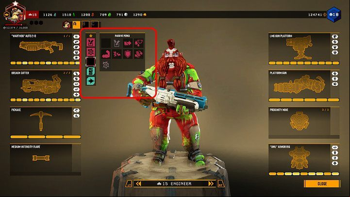 After the terminal gets activated, you will see a screen with the characters equipment - Deep Rock Galactic: Perks - Basics - Deep Rock Galactic Guide