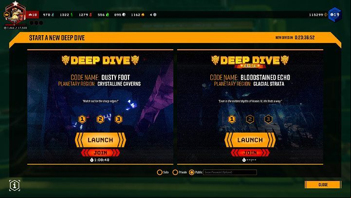 After completing one mission, all players of the team are transferred to the next one with the same level of health, stock of ammunition and raw materials as they gained during the previous task - Deep Rock Galactic: Deep Dives - Basics - Deep Rock Galactic Guide