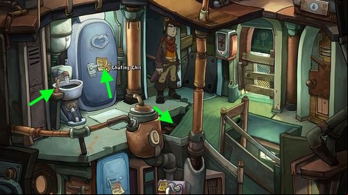 Take a Chafing Chit on Bathroom Door - Pack the suitcase | Part 1 - Kuvaq - Part 1 - Kuvaq - Deponia Game Guide & Walkthrough