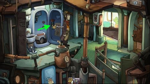 Open Bathroom Door - Pack the suitcase | Part 1 - Kuvaq - Part 1 - Kuvaq - Deponia Game Guide & Walkthrough