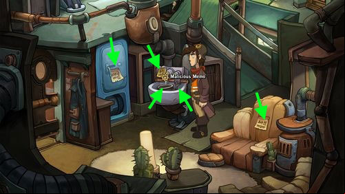 Take another three notes (Malicious Memo, Bitching-Post-it, and Nagging Note) on the Sink, Fridge Door and Sofa, accordingly - Pack the suitcase | Part 1 - Kuvaq - Part 1 - Kuvaq - Deponia Game Guide & Walkthrough