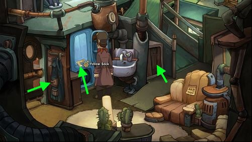 Open the Fridge Door, finding a Yellow Sock inside - Pack the suitcase | Part 1 - Kuvaq - Part 1 - Kuvaq - Deponia Game Guide & Walkthrough