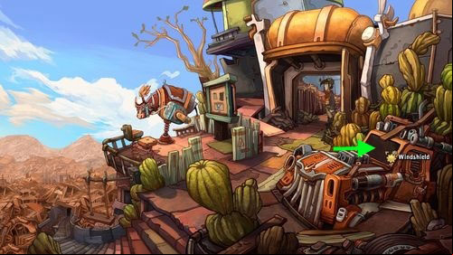 Return to the village center and go in front of the gate - Find coffee water ingredients | Part 1 - Kuvaq - Part 1 - Kuvaq - Deponia Game Guide & Walkthrough