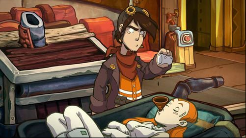 Place a Funnel in her mouth and then pour it with Espresso - Make an espresso | Part 1 - Kuvaq - Part 1 - Kuvaq - Deponia Game Guide & Walkthrough