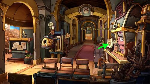 Leave the assembly hall and place Mayors Clock into Opening Hours hole next to Lotti - Cletus | Part 1 - Kuvaq - Part 1 - Kuvaq - Deponia Game Guide & Walkthrough