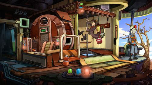In the same time the cell will transform into fire brigade station, so Rufus will have no problem with escaping - Cletus | Part 1 - Kuvaq - Part 1 - Kuvaq - Deponia Game Guide & Walkthrough