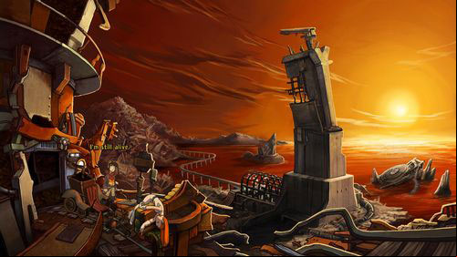 Watch the funny cut-scene after which Rufus and Goal will reach Lower Ascension Station - Get to Lower Ascension Station | Part 2 - Junk Mine - Part 2 - Junk Mine - Deponia Game Guide & Walkthrough