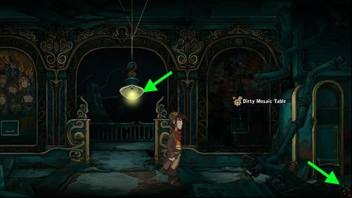 Continue to the right until you see a Dirty Mosaic Table - Explore the Station | Part 3 - Lower Ascension Station - Part 3 - Lower Ascension Station - Deponia Game Guide & Walkthrough