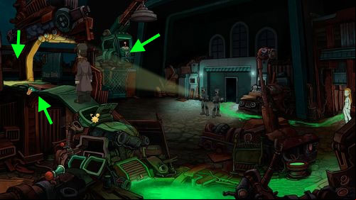 Notice, that when you go twice over the Platypus Soft Toy, soldiers start to look around the location and the further way becomes available - Go to Elysium to save Deponia | Part 3 - Lower Ascension Station - Part 3 - Lower Ascension Station - Deponia Game Guide & Walkthrough