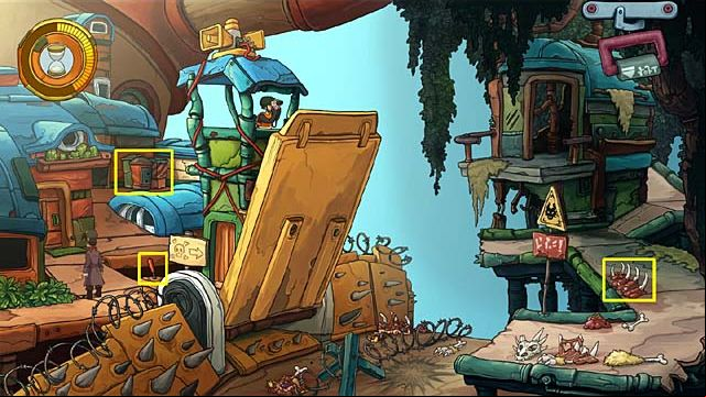 Throw the battery-powered platypus inside the one of the bins (on the top left) - Get a time machine key - Chapter six - Deponia Doomsday - Game Guide and Walkthrough