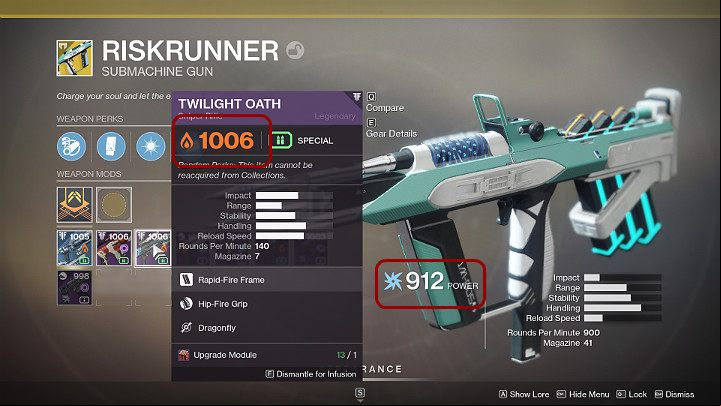 To upgrade your weapon, go to the character screen and show details of the weapon you want to upgrade - Destiny 2: Infusion - increasing the Gear Score of items - Equipment - Destiny 2 Game Guide