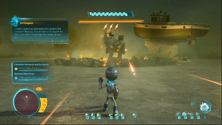 Since the first phase the boss has a wide range of attacks - Destroy All Humans 2020: Robo-Armiquist boss fight walkthrough, how to beat? - Bosses - Destroy All Humans Remake Guide