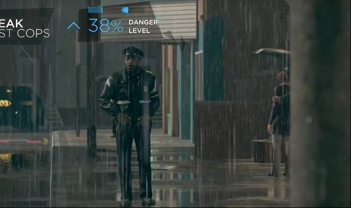 Use R2 to see pointers above the policemen and obstacles that you can hide behind. - Great Escape | Kara | Detroit Become Human Walkthrough - Kara Walkthrough - Detroit Become Human Guide