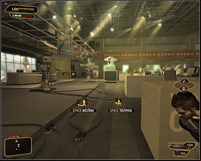 Throughout the fights you should definitely look out for the active turret inside the main TV studio room on the third level (screen above) - (3) Aggressive solution: Reaching the staircase at the back of the studio - Confronting Eliza Cassan - Deus Ex: Human Revolution Game Guide