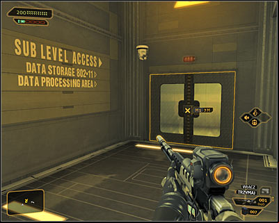 Regardless of the previously chosen methods, your goal is to reach the door located in the south-west corner of level 2, leading to the new staircase (screen above) - (7) Peaceful solution: Reaching the staircase - Confronting Eliza Cassan - Deus Ex: Human Revolution Game Guide