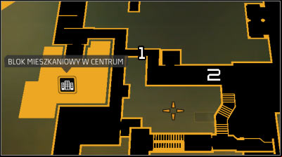 Map legend: 1 - Western path to the locker (a hole in the fence blocked by a container); 2 - Eastern part to the locker (alley with a burning car) - Acquaintances Forgotten (steps 4-8) - Side quests - Deus Ex: Human Revolution Game Guide