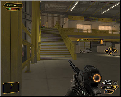 Sooner or later youll need to get to the Wangs office and the easiest way to do so is to choose stairs in the western part of the warehouse (screen above) - (6) Peaceful solution: Getting to the Wangs office - Stowing Away - Deus Ex: Human Revolution Game Guide