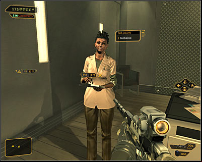 Enter the room G-21 and start a conversation with Nia (screen above) - (4) Aggressive solution: Finding Nia Colvin - Rescuing Megan and Her Team - Deus Ex: Human Revolution Game Guide
