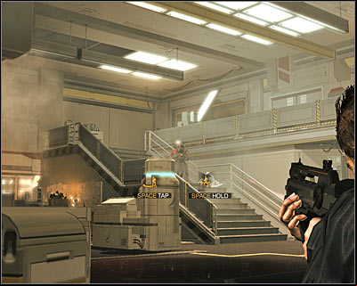 Enter the room and hide behind one of the covers (this is done by holding the right mouse button by default) - (2) Defend the attack on the facility | Prologue - Prologue - Deus Ex: Human Revolution Game Guide