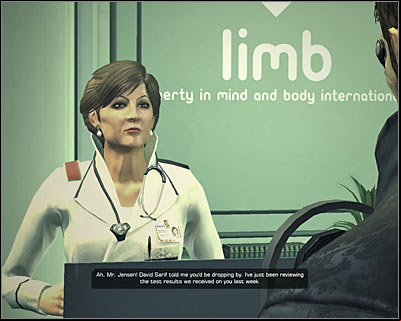 After you enter the main clinic gate, the game will start a conversation with doctor Vera Marcovic - (2) Talking to doctor Marcovic - Visiting the L.I.M.B. Clinic - Deus Ex: Human Revolution Game Guide
