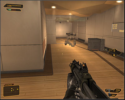 Aside from human guards youll also have to deal with a robot patrolling this floor (screen above) - (8) Aggressive solution: Reaching the Data Core - Searching for Proof - Deus Ex: Human Revolution Game Guide