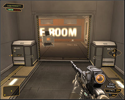Exit the guards post and proceed towards the newly unlocked ageway (screen above) - (8) Aggressive solution: Reaching the Data Core - Searching for Proof - Deus Ex: Human Revolution Game Guide