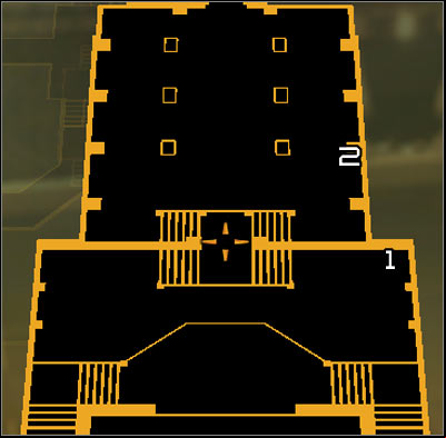 Map legend: 1 - Entrance to the shaft; 2 - Exit from the shaft - (4) Peaceful solution: Leaving the penthouse - Entering the Dragons Lair - Deus Ex: Human Revolution Game Guide