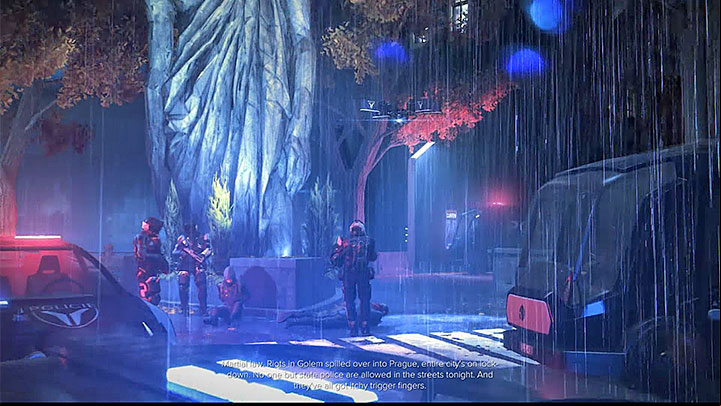 Try to avoid with the policemen and clear the way using, for example, Remote Hacking - Map of the northern part of Prague - M3 - Maps - Deus Ex: Mankind Divided Game Guide