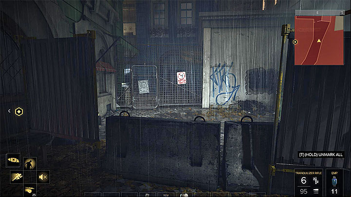 Open the gate, jump over it, or break through the warehouse on the right - Hunting Down the Final Clues - main quest - Prague (third visit) | Quests and maps - Deus Ex: Mankind Divided Game Guide