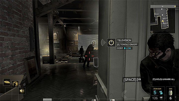 A good tactic is to hide inside the apartment and wait for a good moment to escape or attack the enemies - 01011000 - side quest - Side quests - Deus Ex: Mankind Divided Game Guide