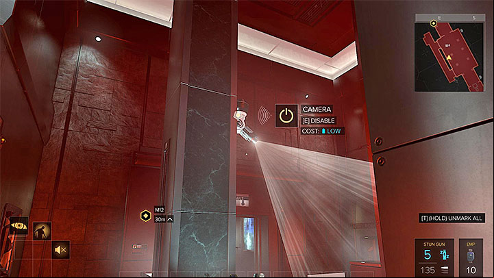 The camera from the second laser barrier area can be byed, hacked, or disabled using an EMP grenade - The Heist - main quest - Main quests - Deus Ex: Mankind Divided Game Guide