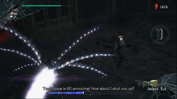 The last attack in the bosss repertoire is a powerful laser - jump over it and try to attack the enemy from behind - Artemish Boss Fight Guide for DMC5 - Bosses - Devil May Cry 5 Guide