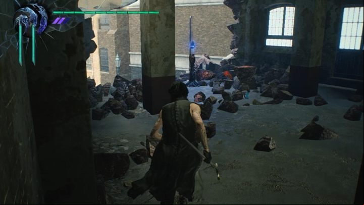 Enter the ruins of the building and pick up blue orb fragment from above - Mission 04 - V | Devil May Cry 5 walkthrough - Main story missions - Devil May Cry 5 Guide