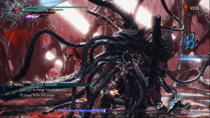 At the beginning of the fight, you are transformed in your stronger form, so use the time to quickly attack Urizen and lower his health as much as you can - Urizen (Mission 12) Boss Fight Guide for DMC5 - Bosses - Devil May Cry 5 Guide