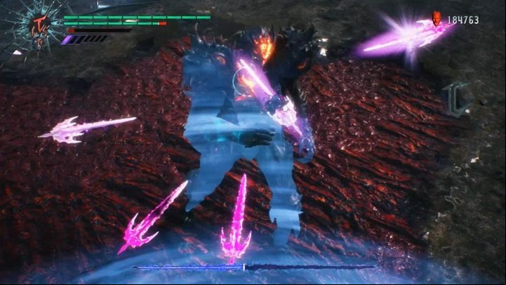 The enemy has the same attacks as before but he can now teleport and create phantom blades that will attack you from a distance - Mission 17 - Brothers | Devil May Cry 5 walkthrough - Main story missions - Devil May Cry 5 Guide