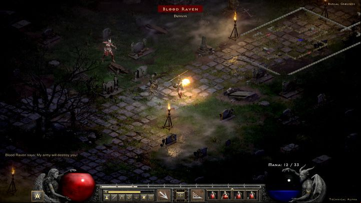 You can find the Blood Raven in the center of the Burial Grounds - or rather, she will find you - Diablo 2 Resurrected: Sisters Burial Grounds - walkthrough - Act 1 - Diablo 2 Resurrected Guide