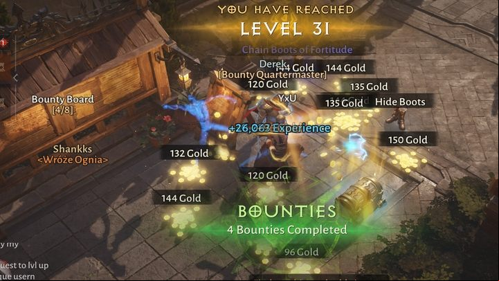 The main reward for Bounties is experience (large amounts) and gold (and a few basic items) - Diablo Immortal: Bounties - Activities - Diablo Immortal Guide