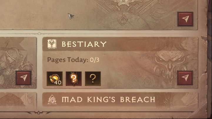 You can only complete 3 pages of the Bestiary per day, which is visible in the Codex - Diablo Immortal: Bestiary - Activities - Diablo Immortal Guide