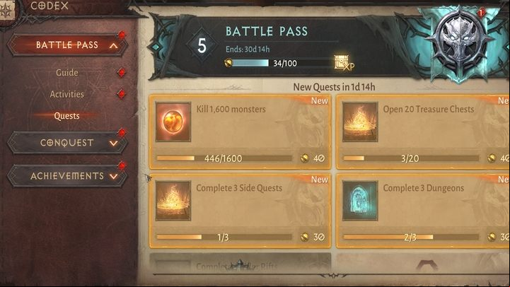 In the Codex - Quests section, you will find a few daily quests that you can often complete during free exploration, such as opening chests found on maps, killing a certain number of monsters or completing side quests - Diablo Immortal: Daily Routine - Activities - Diablo Immortal Guide