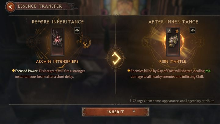 Any item of the same type can inherit the property of another item - Diablo Immortal: Essence - extracting, transferring - Crafting and equipping - Diablo Immortal Guide