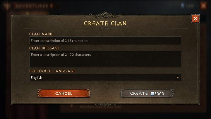 You will be able to select a clan name, as well as write a message that will be seen by every member - Diablo Immortal: Clan - how to create? - Game mechanics and information - Diablo Immortal Guide