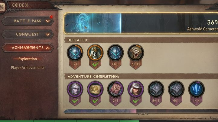 If you like side quests and secrets, in the Codex you will find Exploration Achievements that require you to complete specific tasks, find secrets or eliminate certain rare enemies "x times" - Diablo Immortal: Endgame activities - Basics - Diablo Immortal Guide