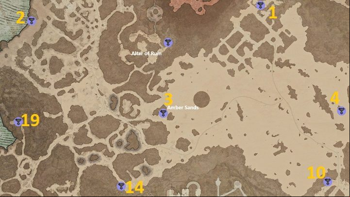 There are 7 Altars to discover in Amber Sands - Diablo 4: Altars of Lilith - Kehjistan - Altars of Lilith - Diablo 4 Guide