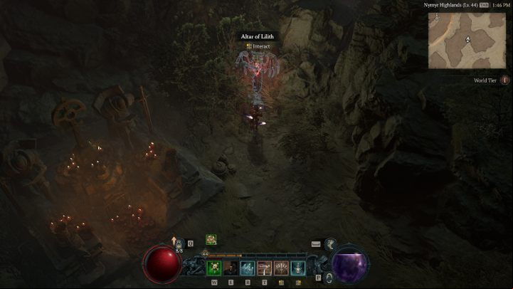 Altar #25 is behind the bushes next to a shrine with lighted candles - Diablo 4: Altars of Lilith - Hawezar - Altars of Lilith - Diablo 4 Guide