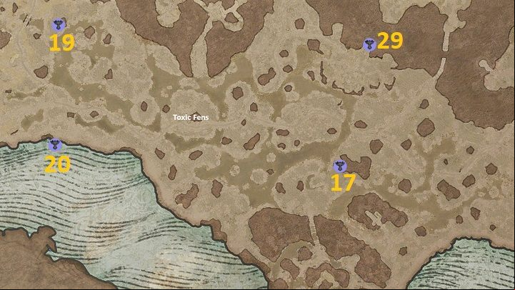 There are 4 Altars to discover in Toxic Fens - Diablo 4: Altars of Lilith - Hawezar - Altars of Lilith - Diablo 4 Guide