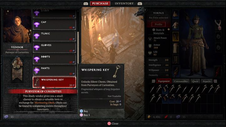 The Purveyor of Curiosities offers 2 types of services - Diablo 4: How to collect Murmuring Obols? - Equipment - Diablo 4 Guide