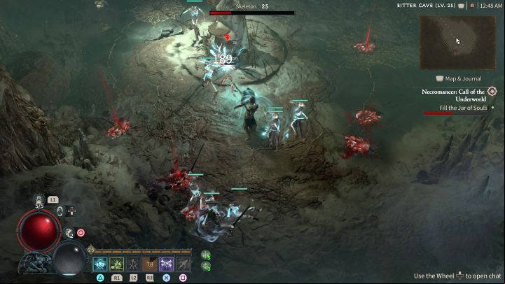 The artifact you're found, Jar of Souls, has to be filled with the souls of the opponents - defeat the monsters that appear in the cave until the red bar is full - Diablo 4: Necromancer Call of the Underworld - Priority Quests - Diablo 4 Guide