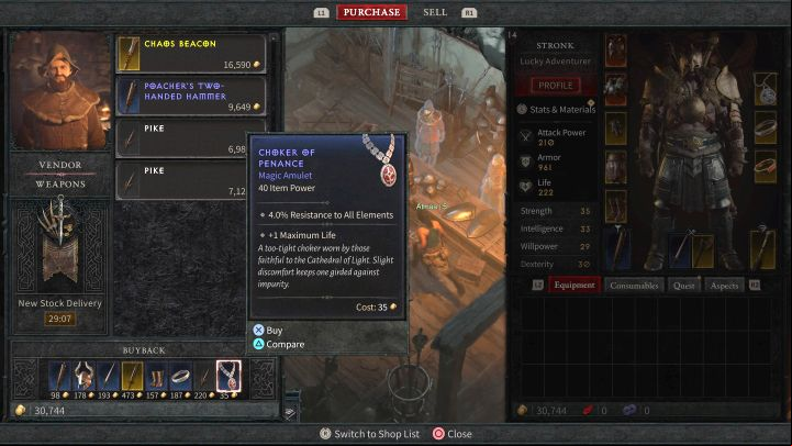 If you accidentally sell a unique item or other item you wanted to keep, you can use the Buyback option - Diablo 4: How to buy a sold item (Buyback)? - Equipment - Diablo 4 Guide